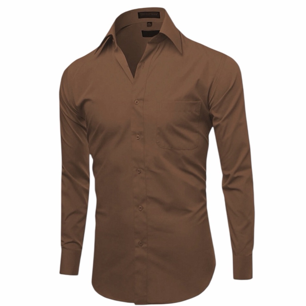 Alberto Cardinali Men Medium 15-15.5 Single Needling Tailoring Brown Dress Shirt